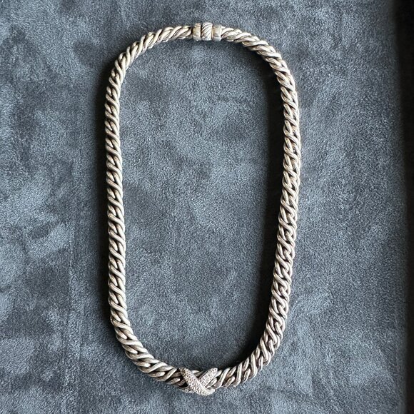 David Yurman Diamond X Chain Necklace w/ White Diamonds - Picture 3 of 16